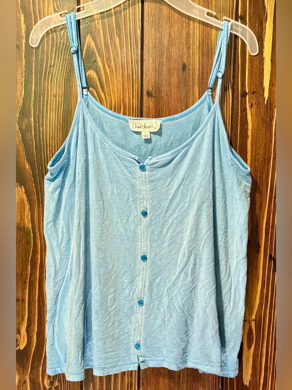 Cloud Chaser Light Blue Flowy Spaghetti Strap Tank Top with Buttons Size Large